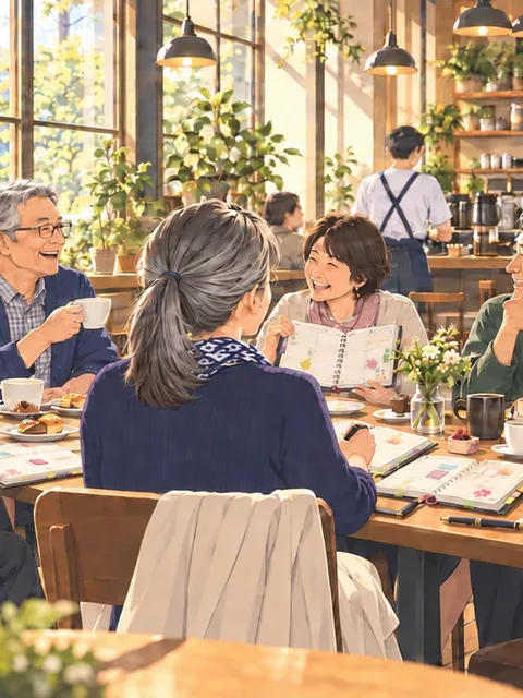 カフェで友人たちと笑い合う人