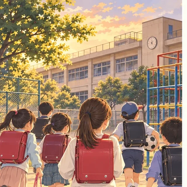 ランドセルで登校する子どもたち